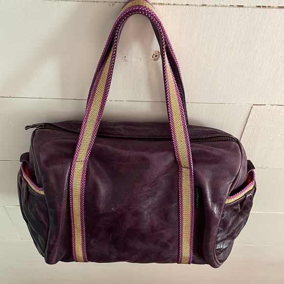 Brontibay Paris Purple Leather and Gold Bowling Handbag - Picture 5 of 13